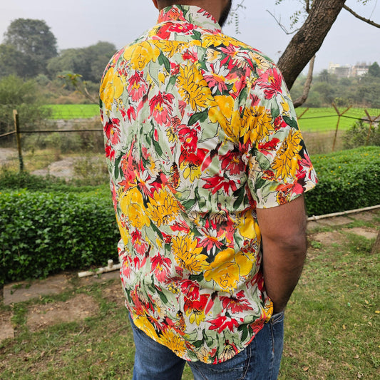 Yellow Floral Pattern Unisex Cotton Shirt