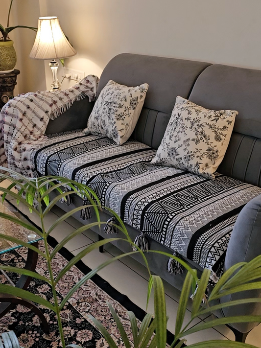 black and white cotton sofa cover