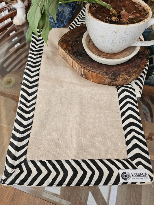 black and white geometric table runner