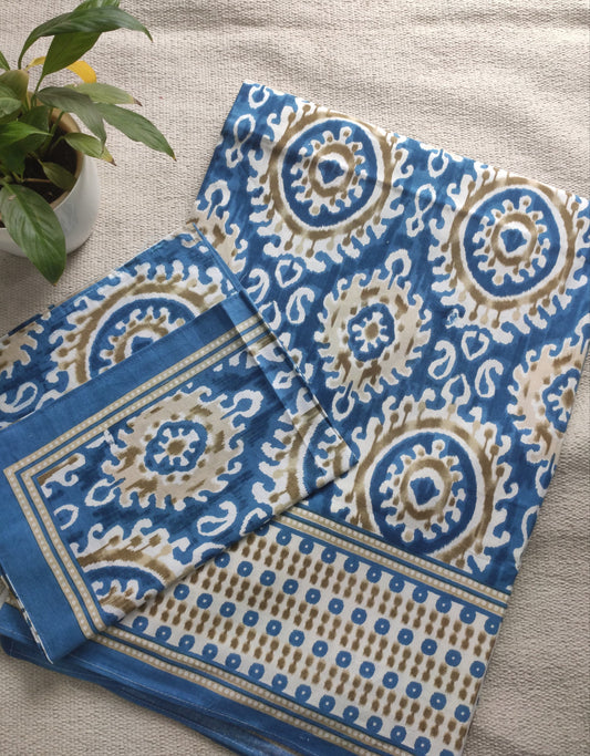 blue and yellow ikkat bedsheet