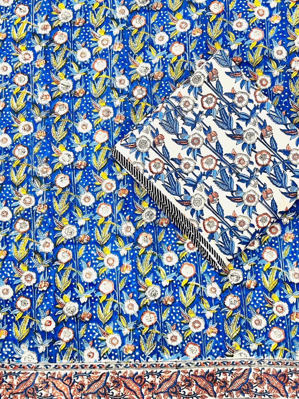 blue floral reversible cotton dohar