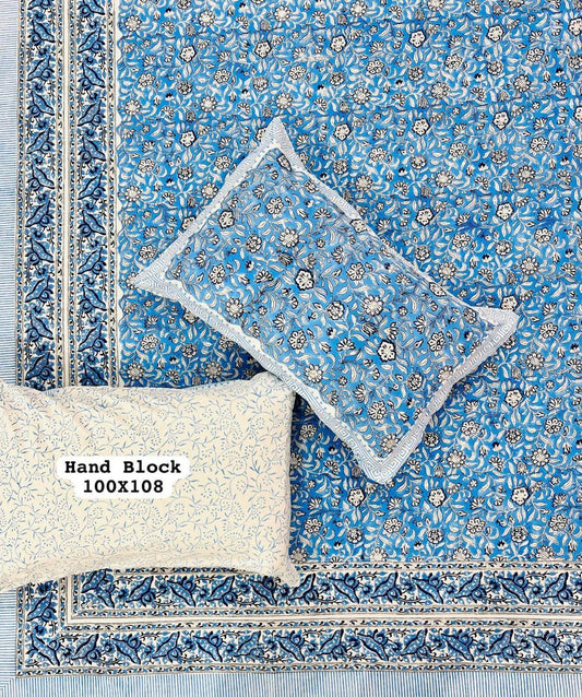 floral block printed cotton bedsheet king