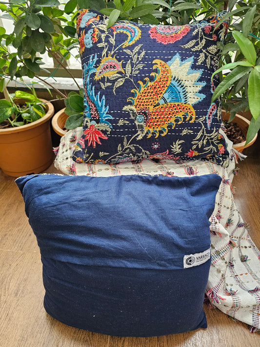 floral kantha cotton cushion cover