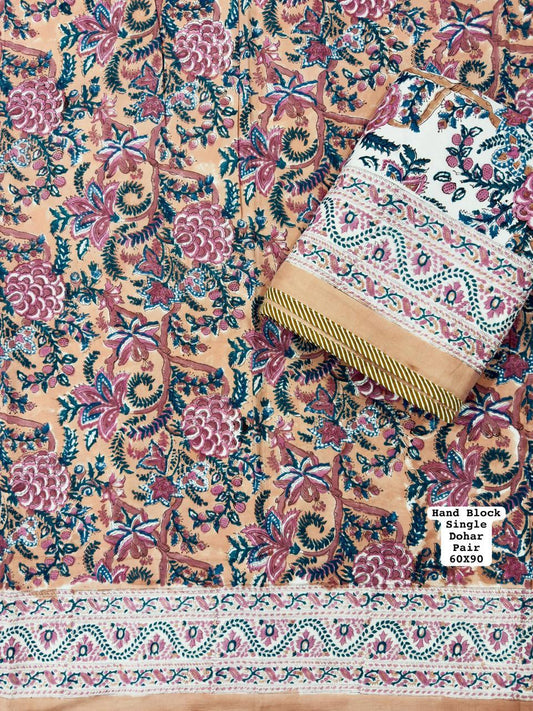 hand block printed reversible cotton dohar