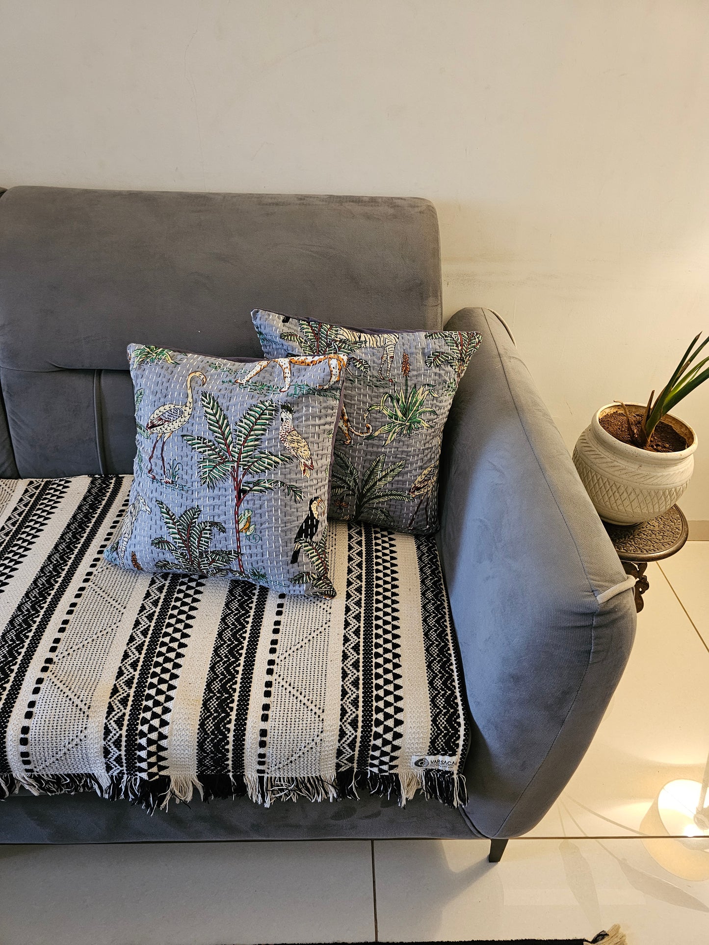 kantha cotton cushion cover animal motif