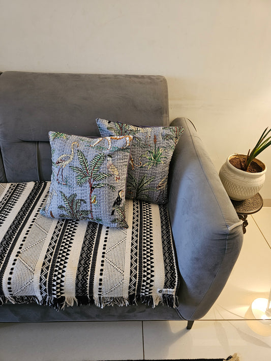 kantha cotton cushion cover animal motif