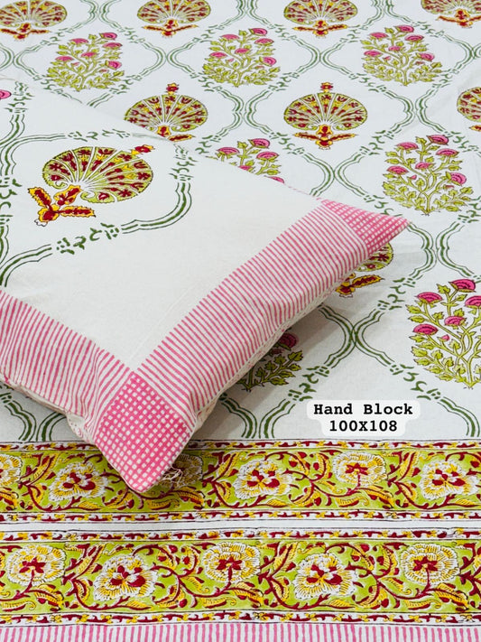 king size cotton bedsheet yellow pink print