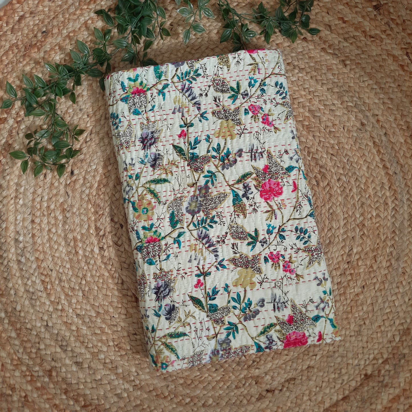 Multicolor Kantha Work Handmade Sofa Throw