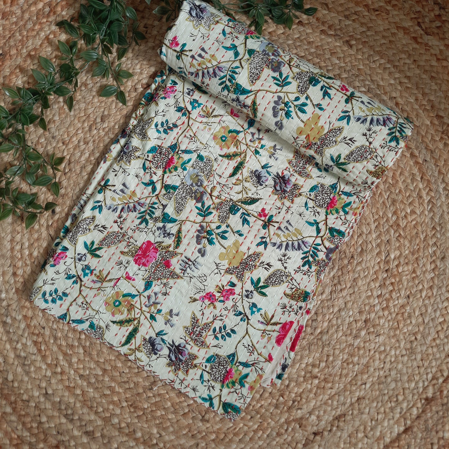 Multicolor Kantha Work Handmade Sofa Throw