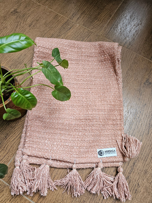 peach cotton table runner with tassels