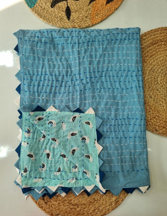 penguin print kantha blanket