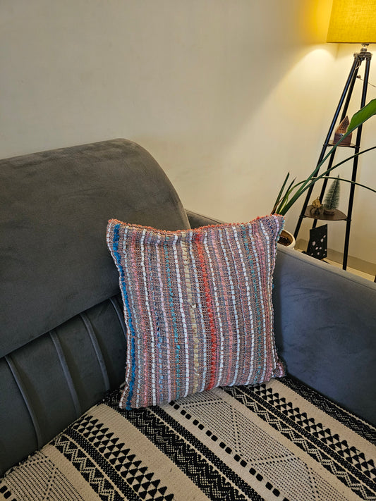 pink and teal cotton cushion cover