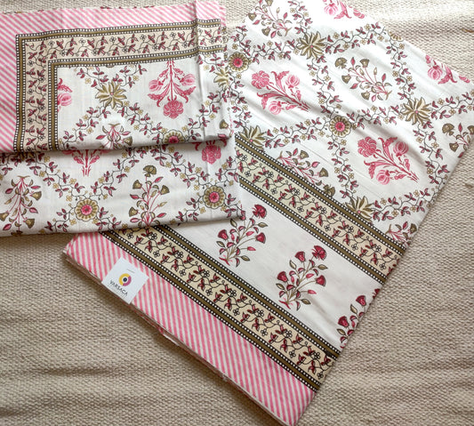 pink and white floral cotton bedsheet