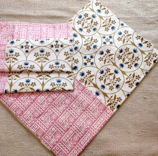 pink border cotton bedsheet with floral print