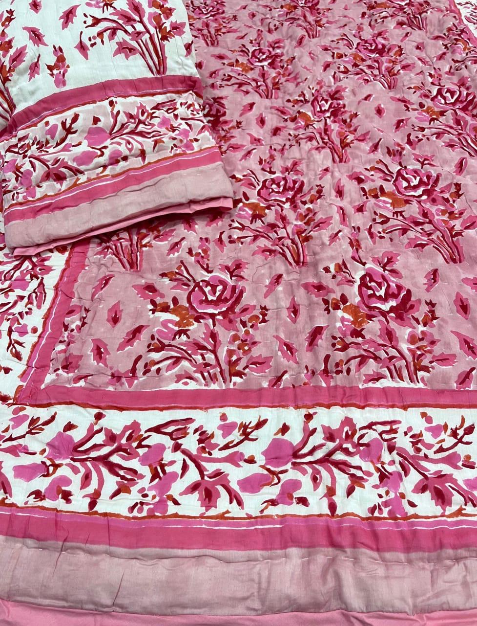 pink floral cotton quilt