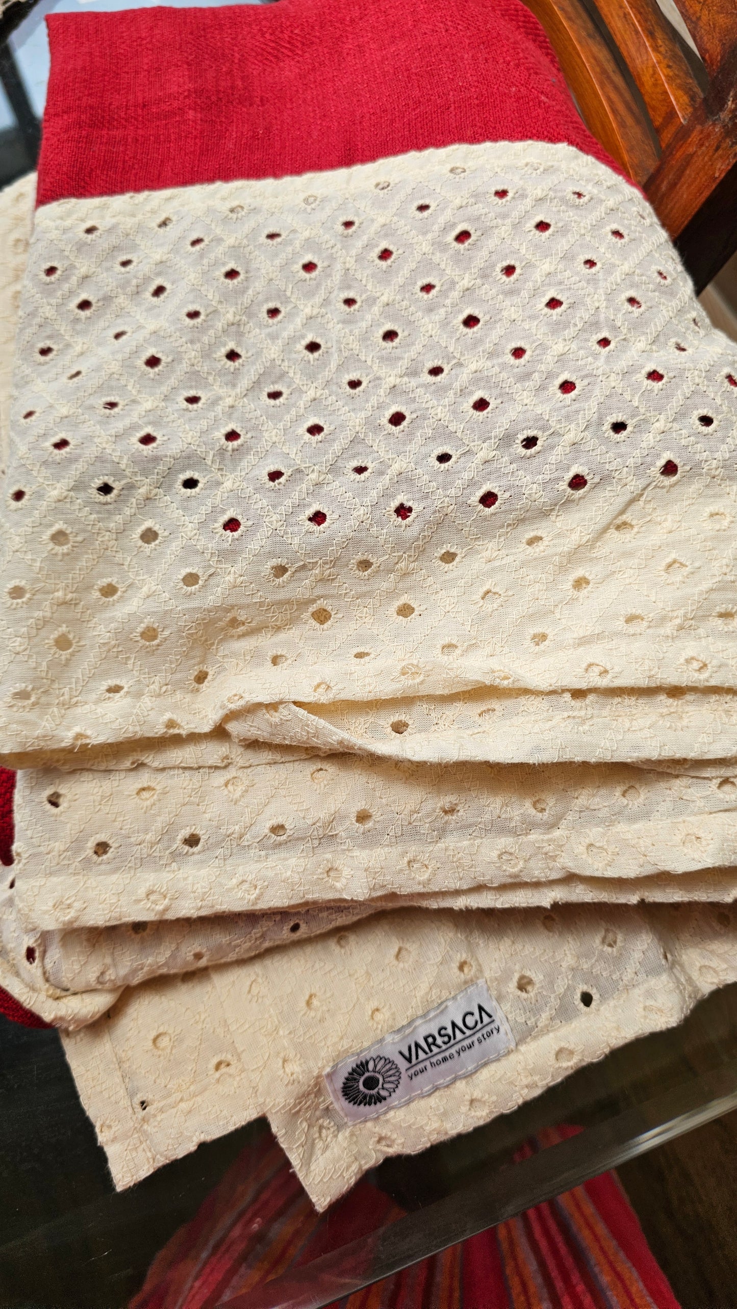 red and cream table cover traditional