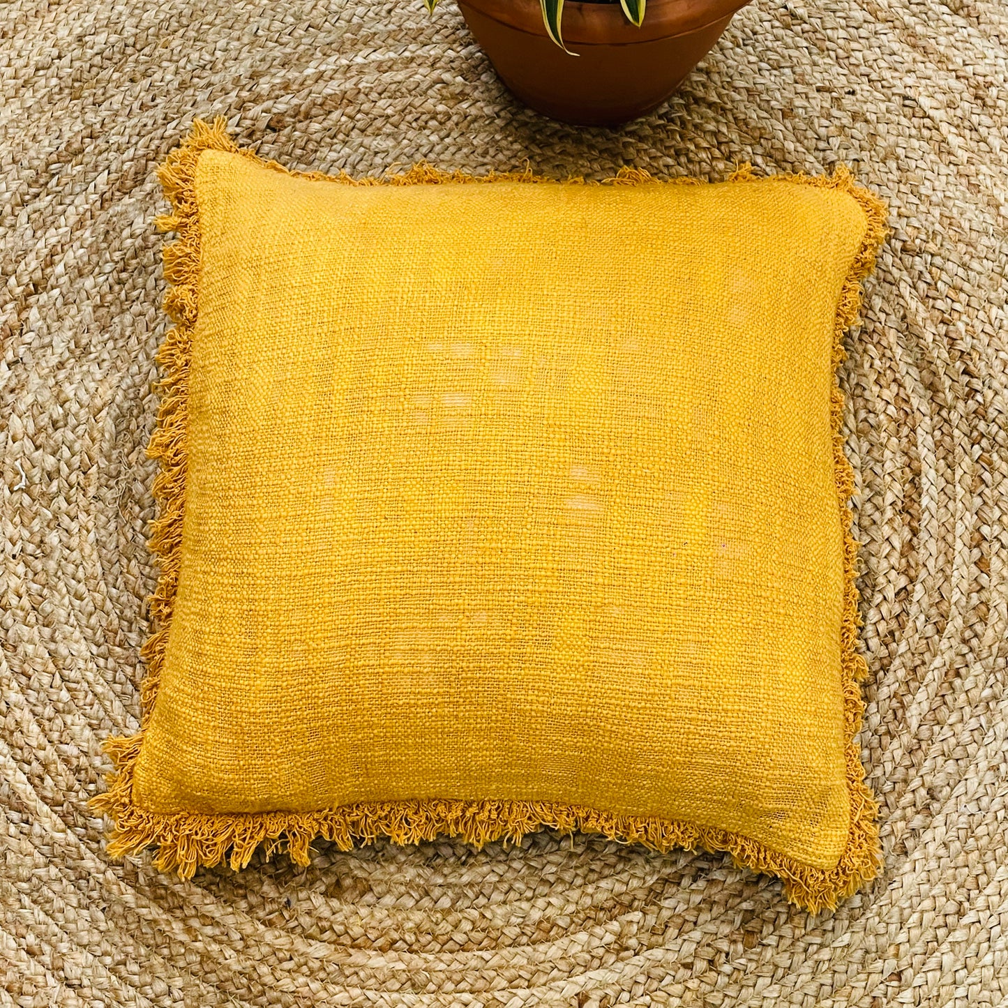 Mustard Yellow Boho Style Handcrafted Cushion Cover
