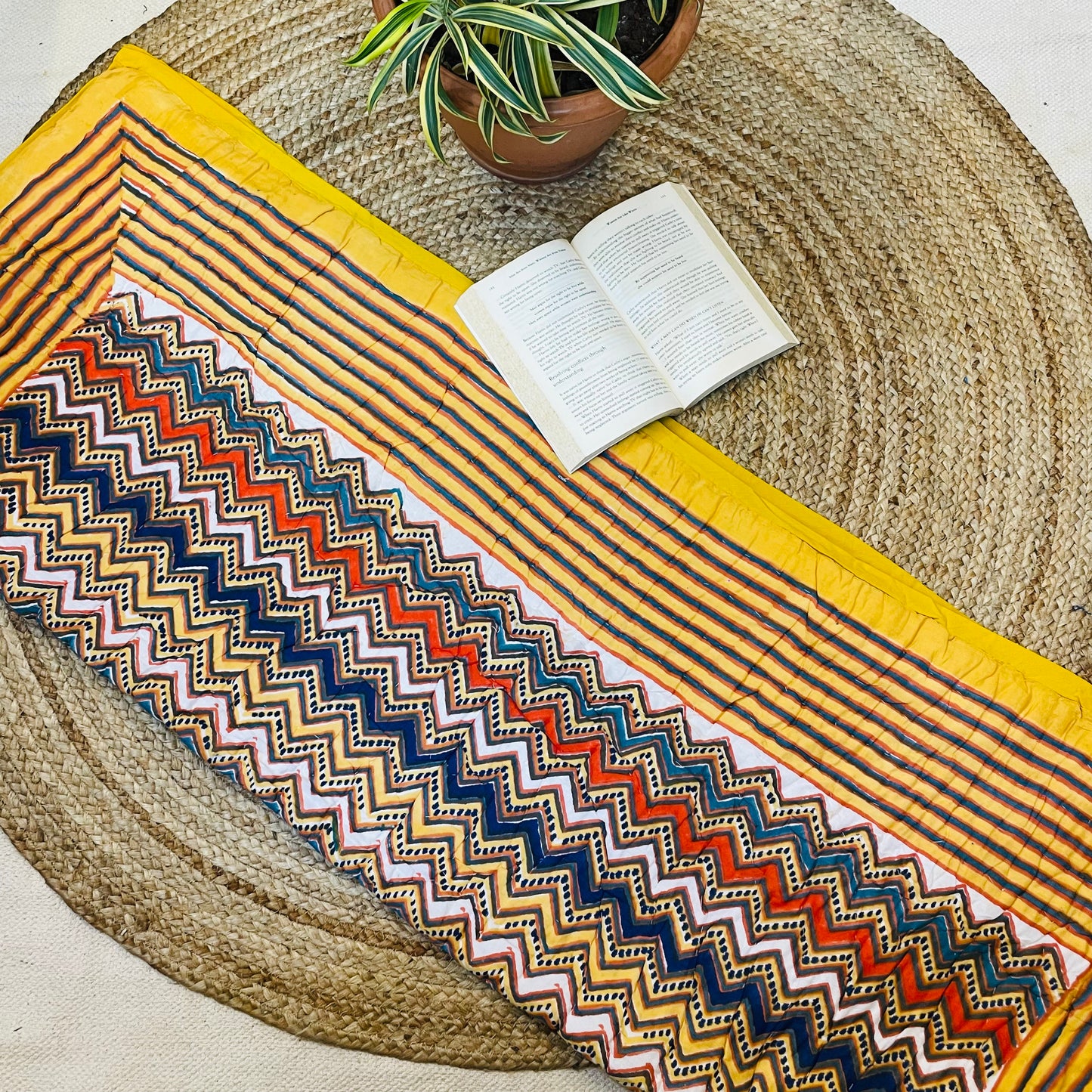 Yellow Geometric Pattern Super Soft Baby Quilt With Plain Border