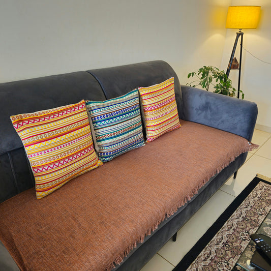 Handwoven Solid Brown Slub Cotton Sofa Cover – Soft and Durable