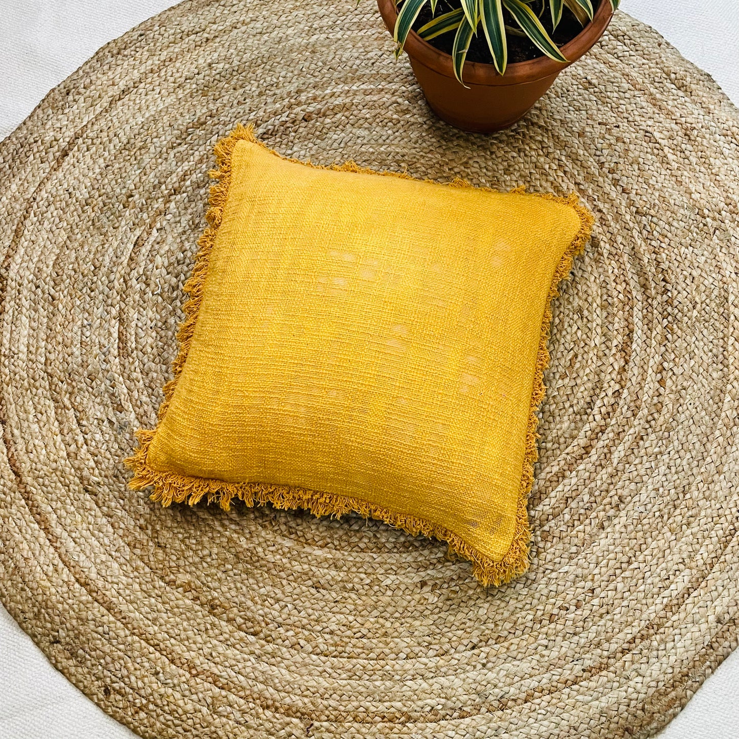 Mustard Yellow Boho Style Handcrafted Cushion Cover