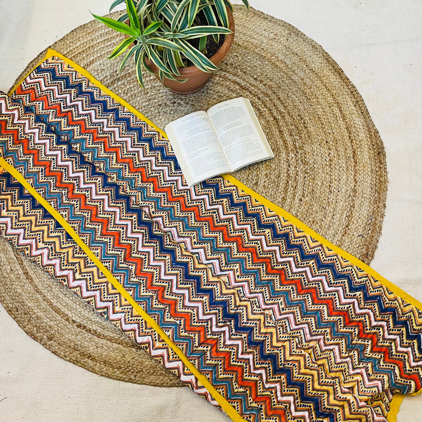 Yellow Geometric Pattern Super Soft Baby Quilt With Plain Border