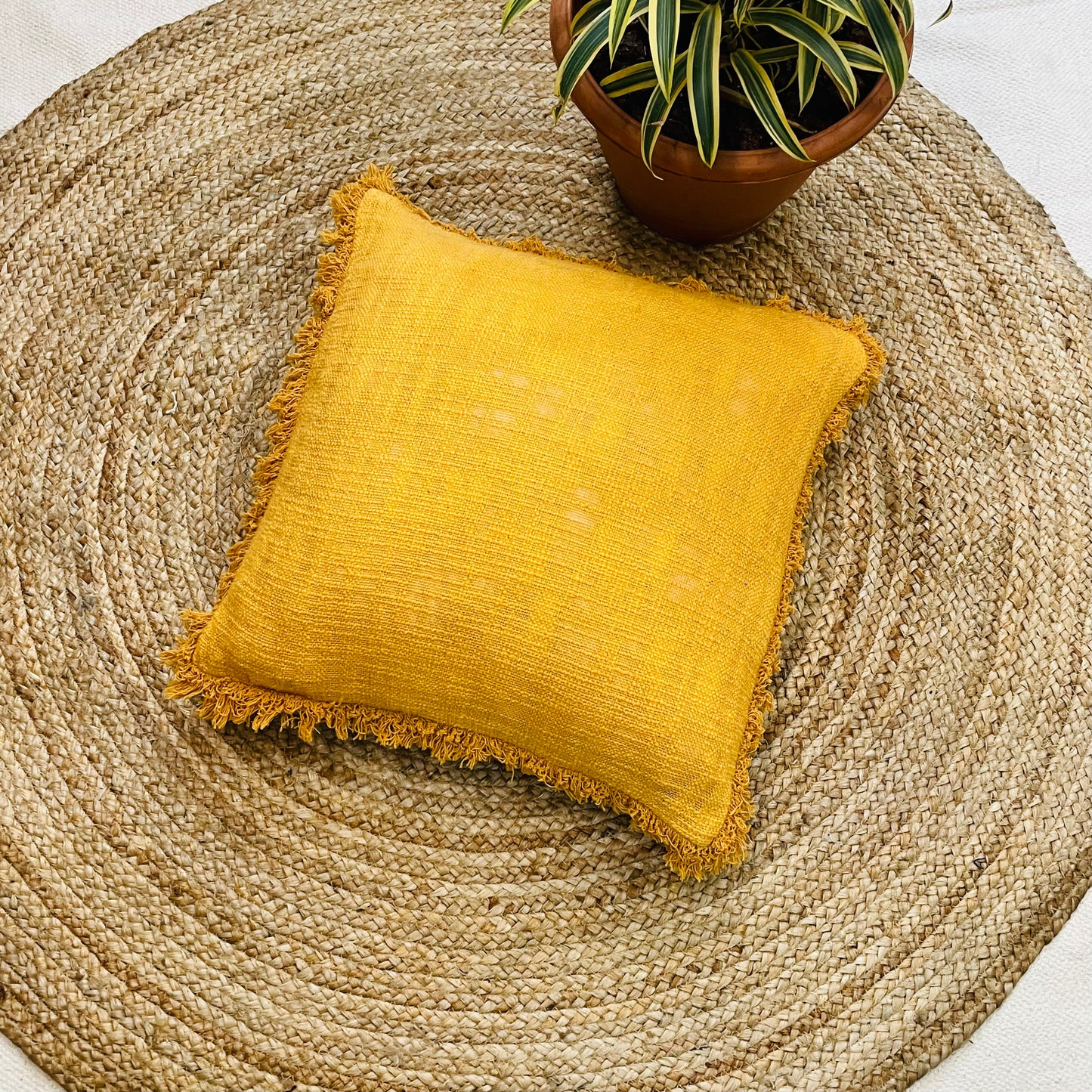 Mustard Yellow Boho Style Handcrafted Cushion Cover
