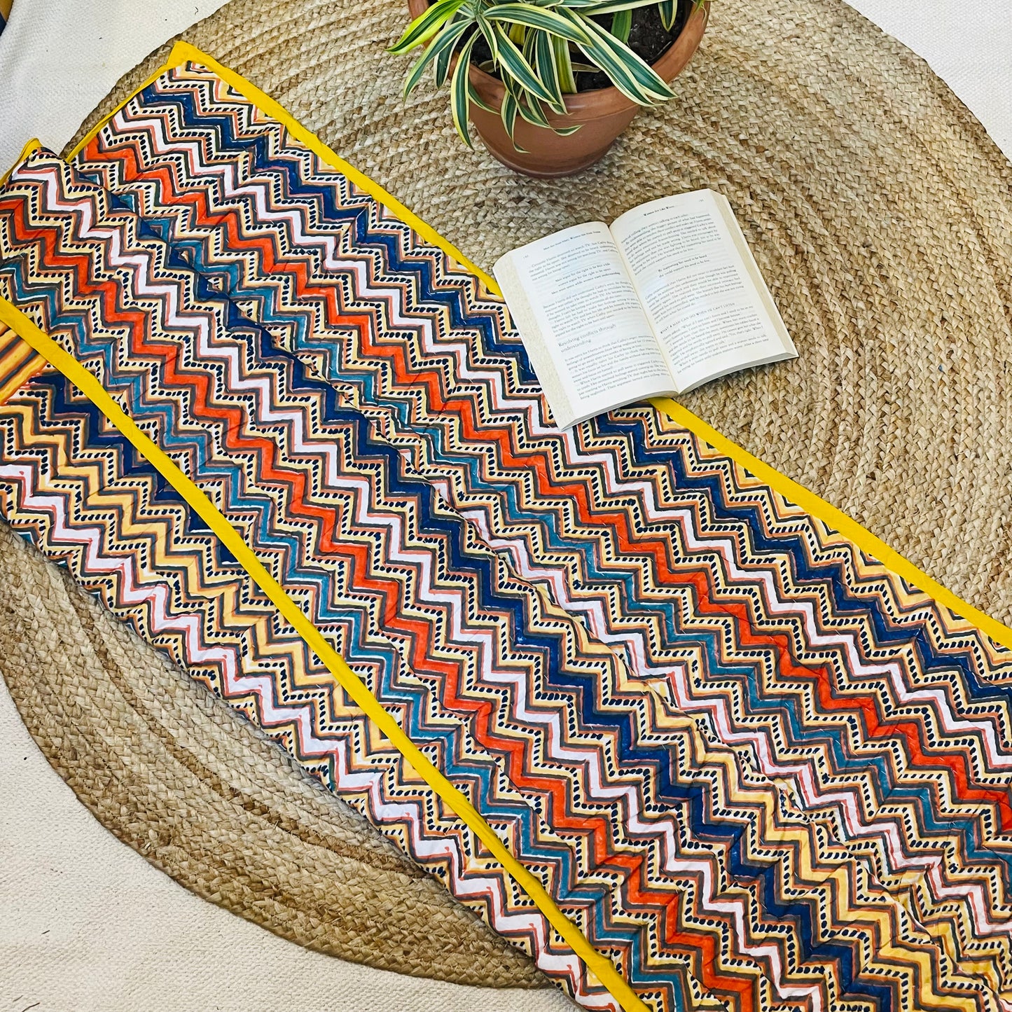 Yellow Geometric Pattern Super Soft Baby Quilt With Plain Border