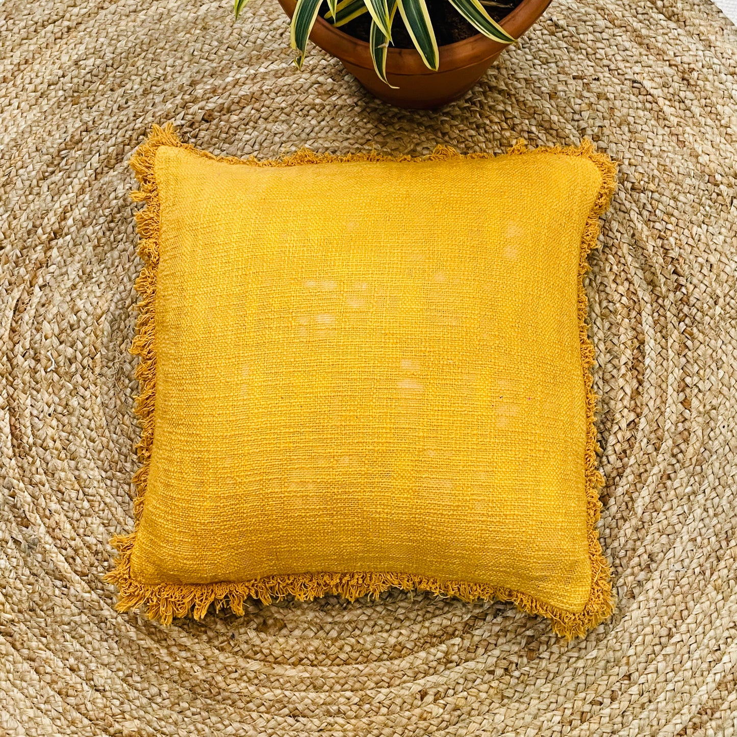 Mustard Yellow Boho Style Handcrafted Cushion Cover