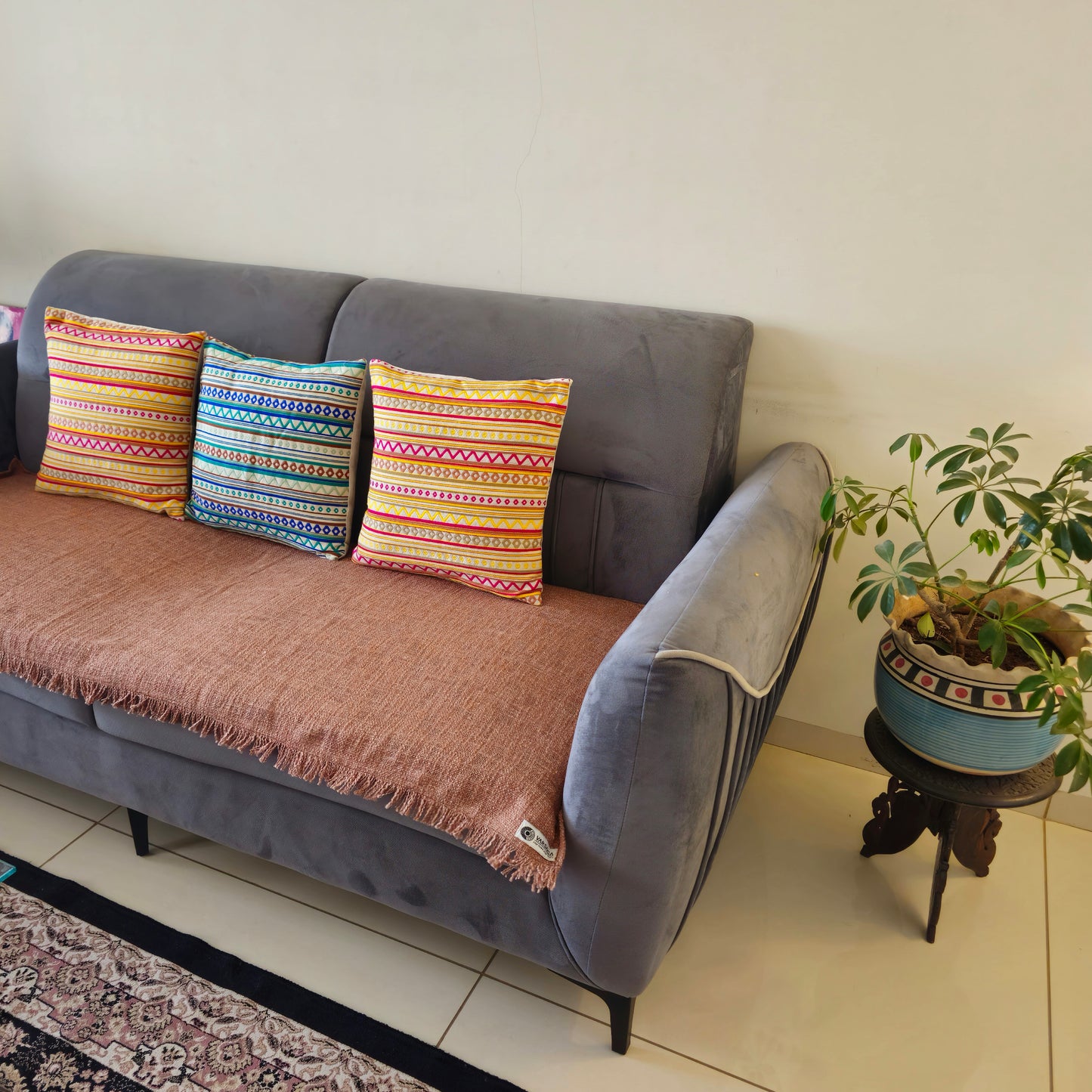 Handwoven Solid Brown Slub Cotton Sofa Cover – Soft and Durable