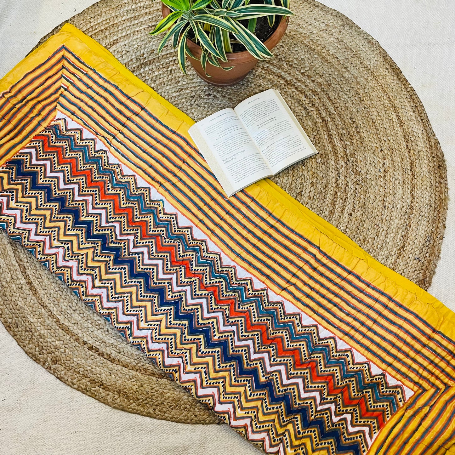 Yellow Geometric Pattern Super Soft Baby Quilt With Plain Border