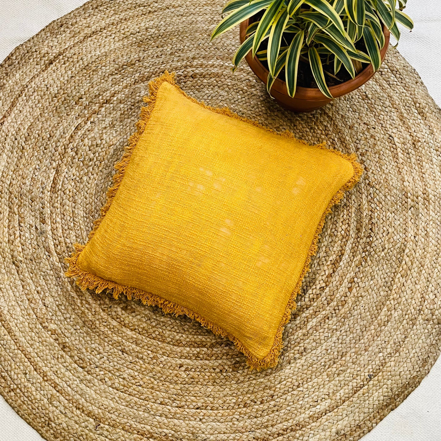 Mustard Yellow Boho Style Handcrafted Cushion Cover