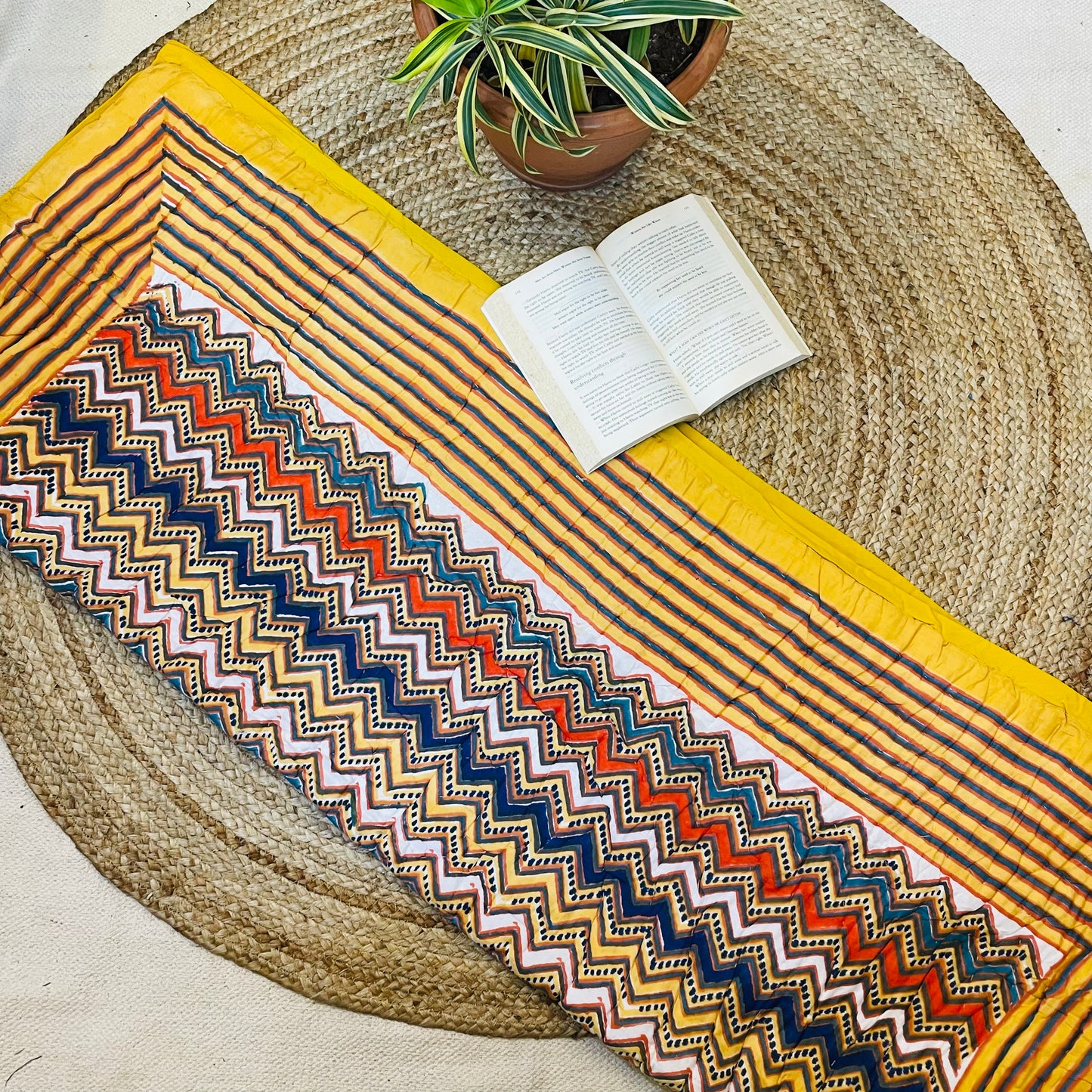 Yellow Geometric Pattern Super Soft Baby Quilt With Plain Border