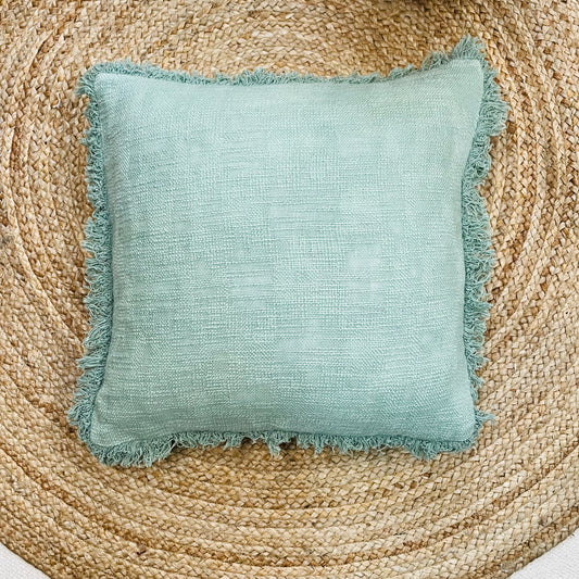 Solid Green Boho Style Handcrafted Cushion Cover