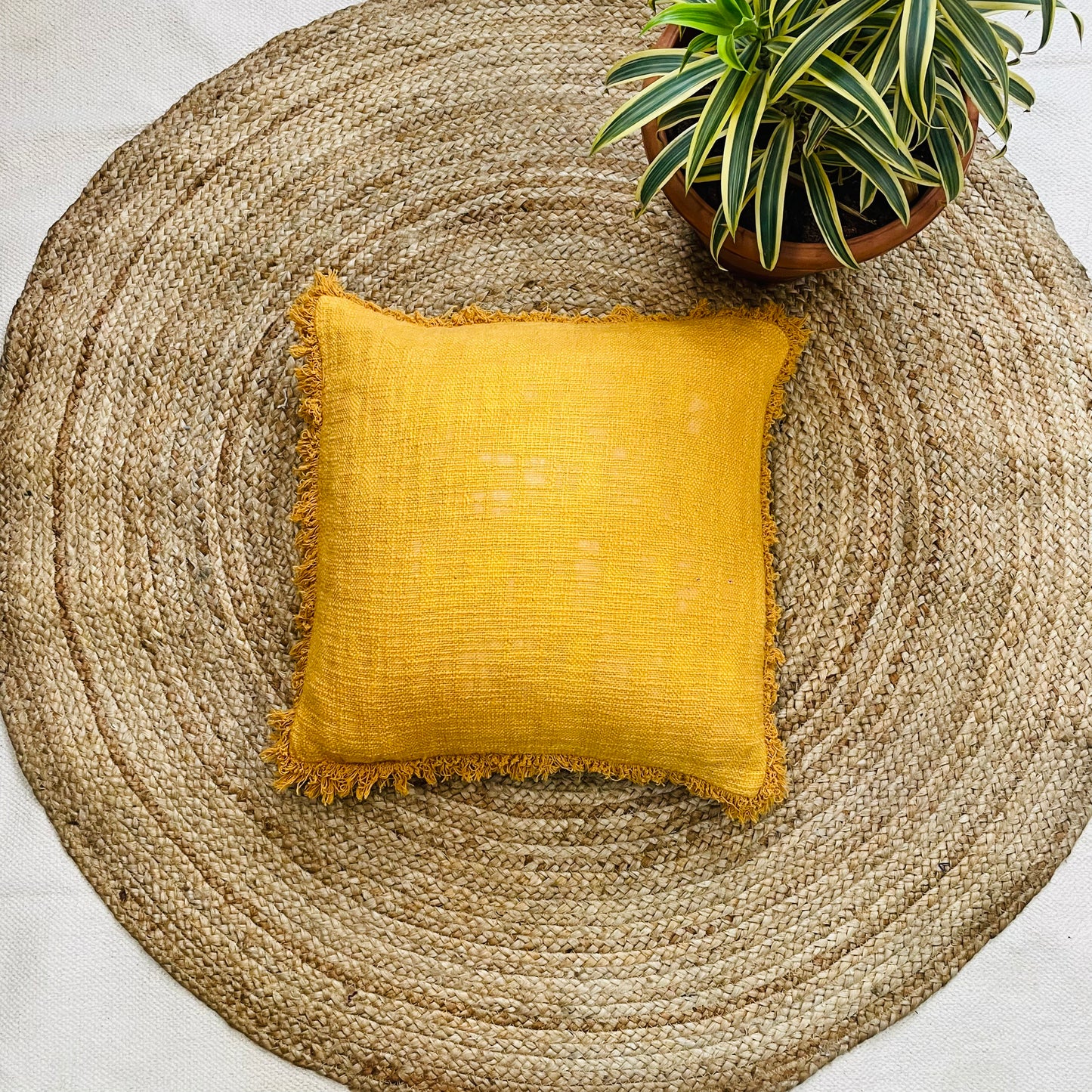 Mustard Yellow Boho Style Handcrafted Cushion Cover