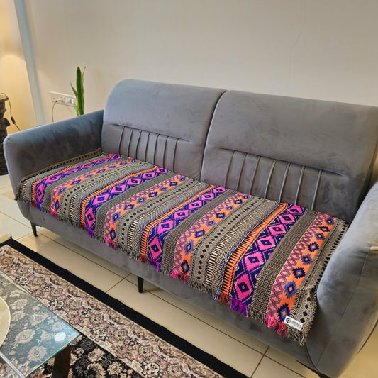 Striped Orange & Pink Sofa Cover | Colourful & Bold Design