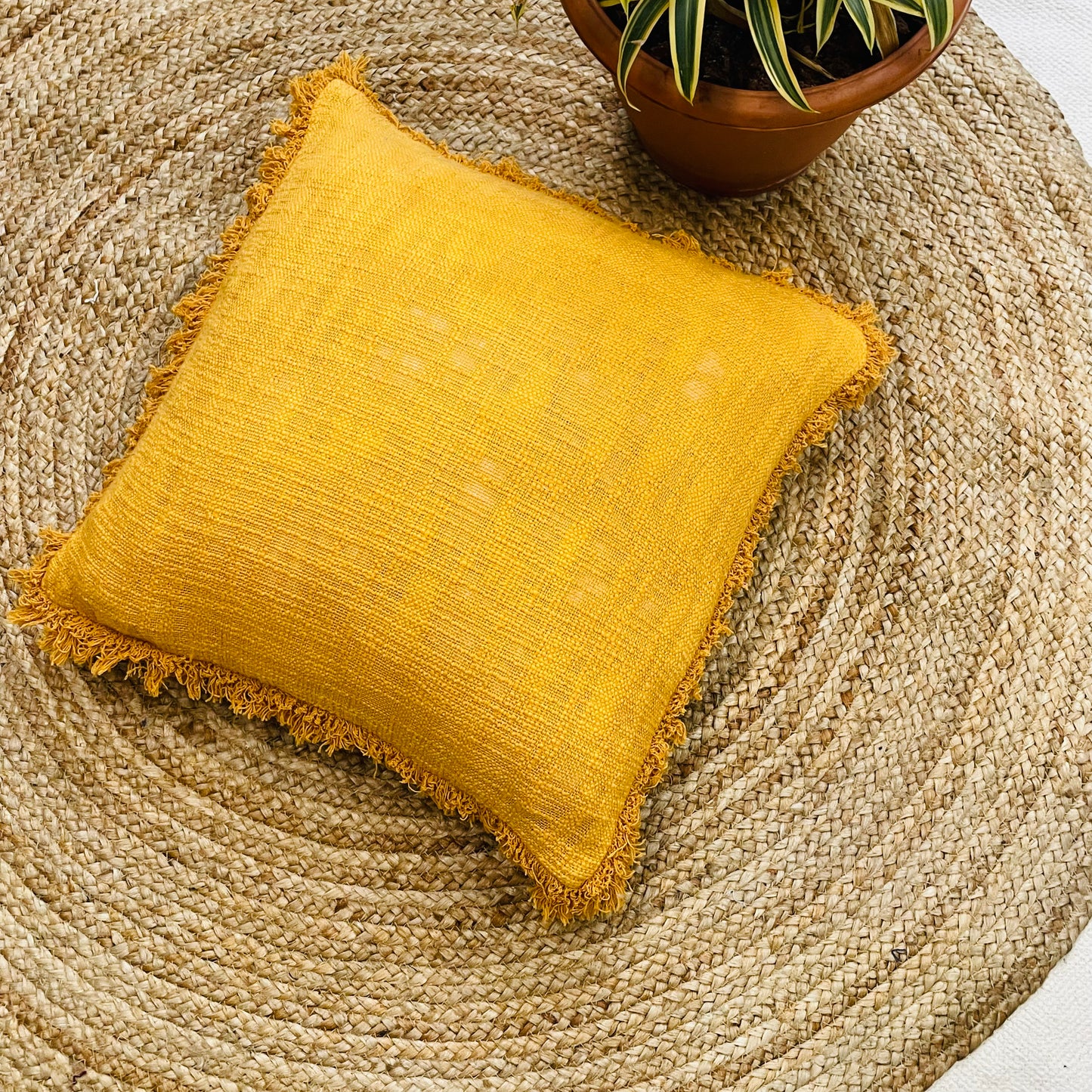 Mustard Yellow Boho Style Handcrafted Cushion Cover