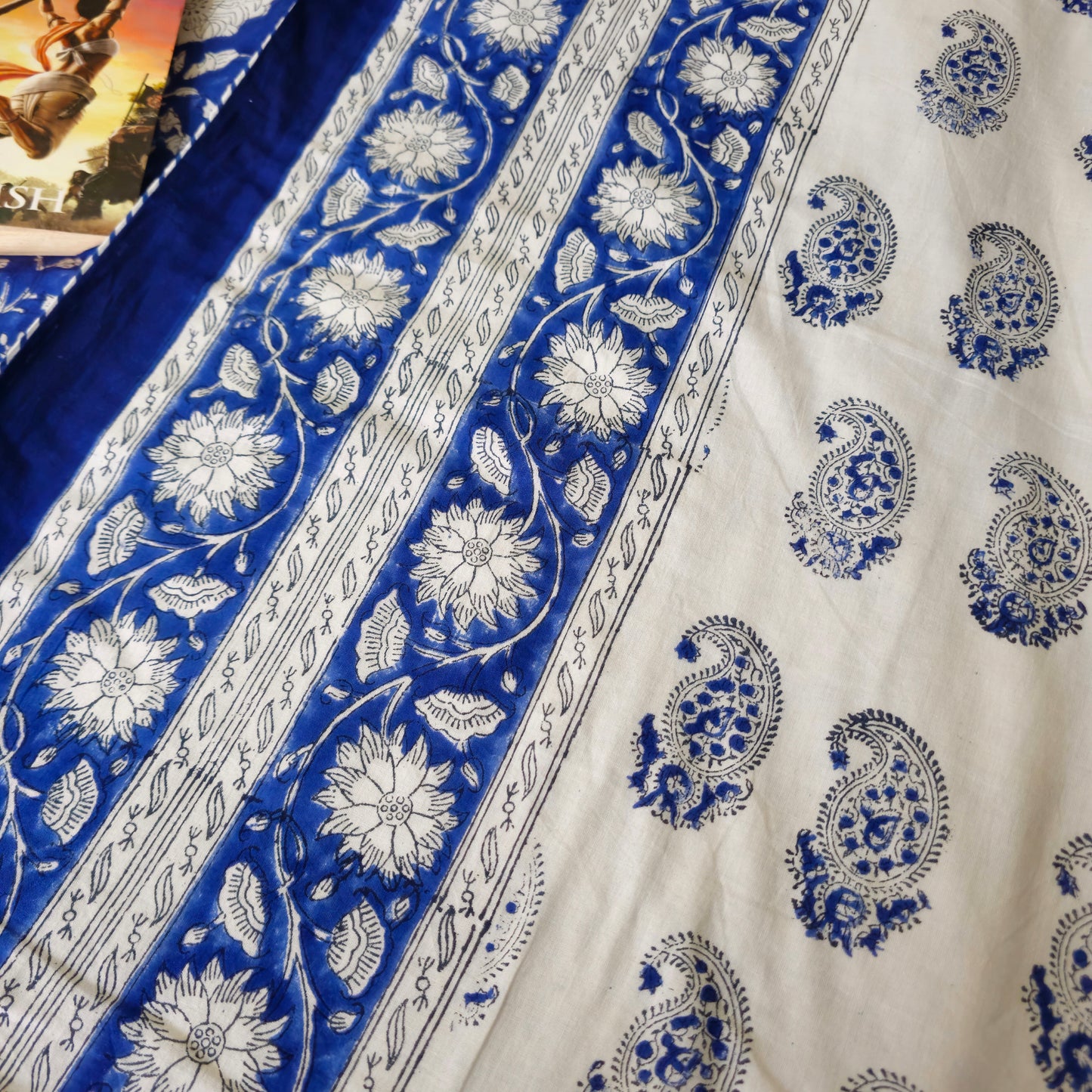 Indigo Blue Floral Print Pure Cotton Reversible Dohar King Size