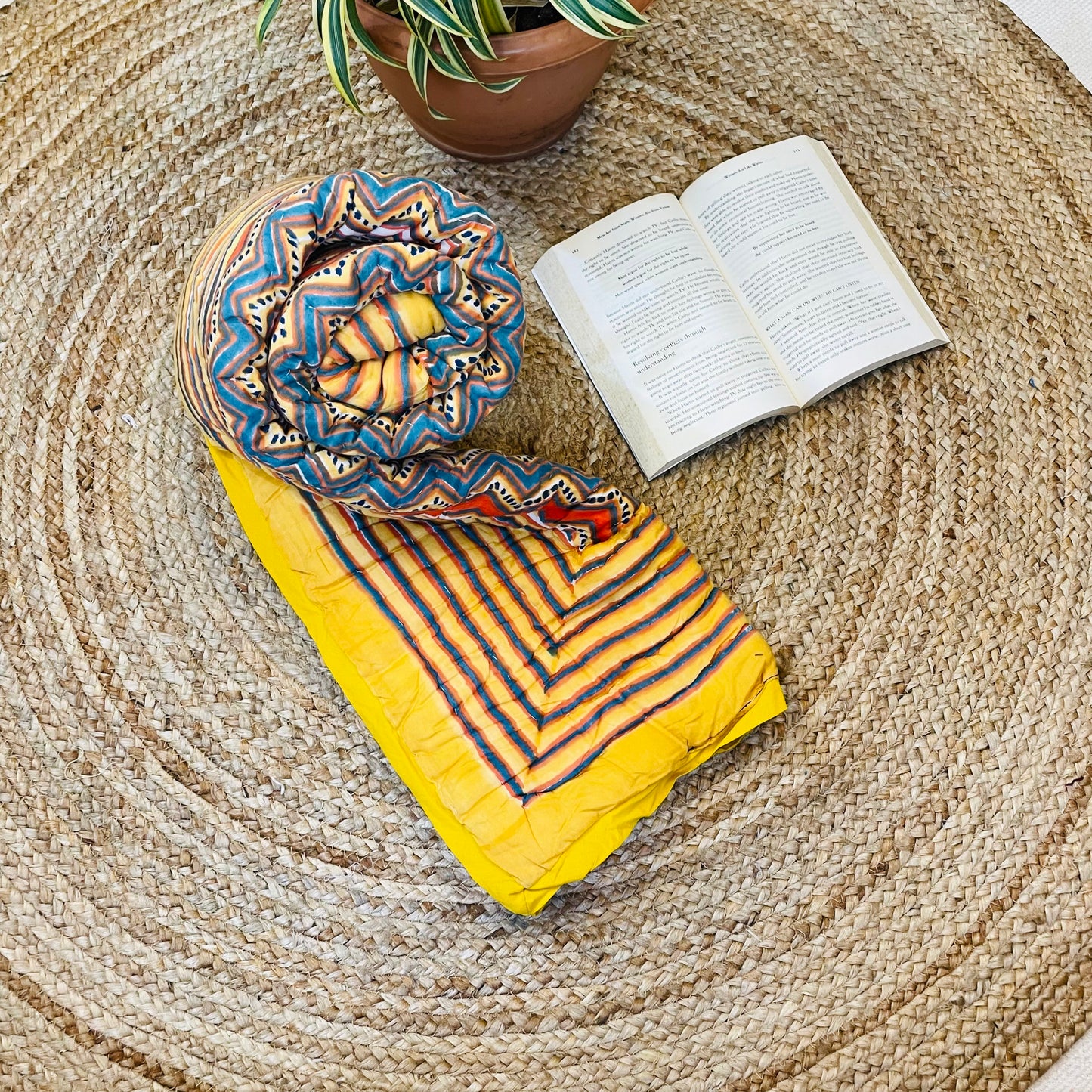 Yellow Geometric Pattern Super Soft Baby Quilt With Plain Border