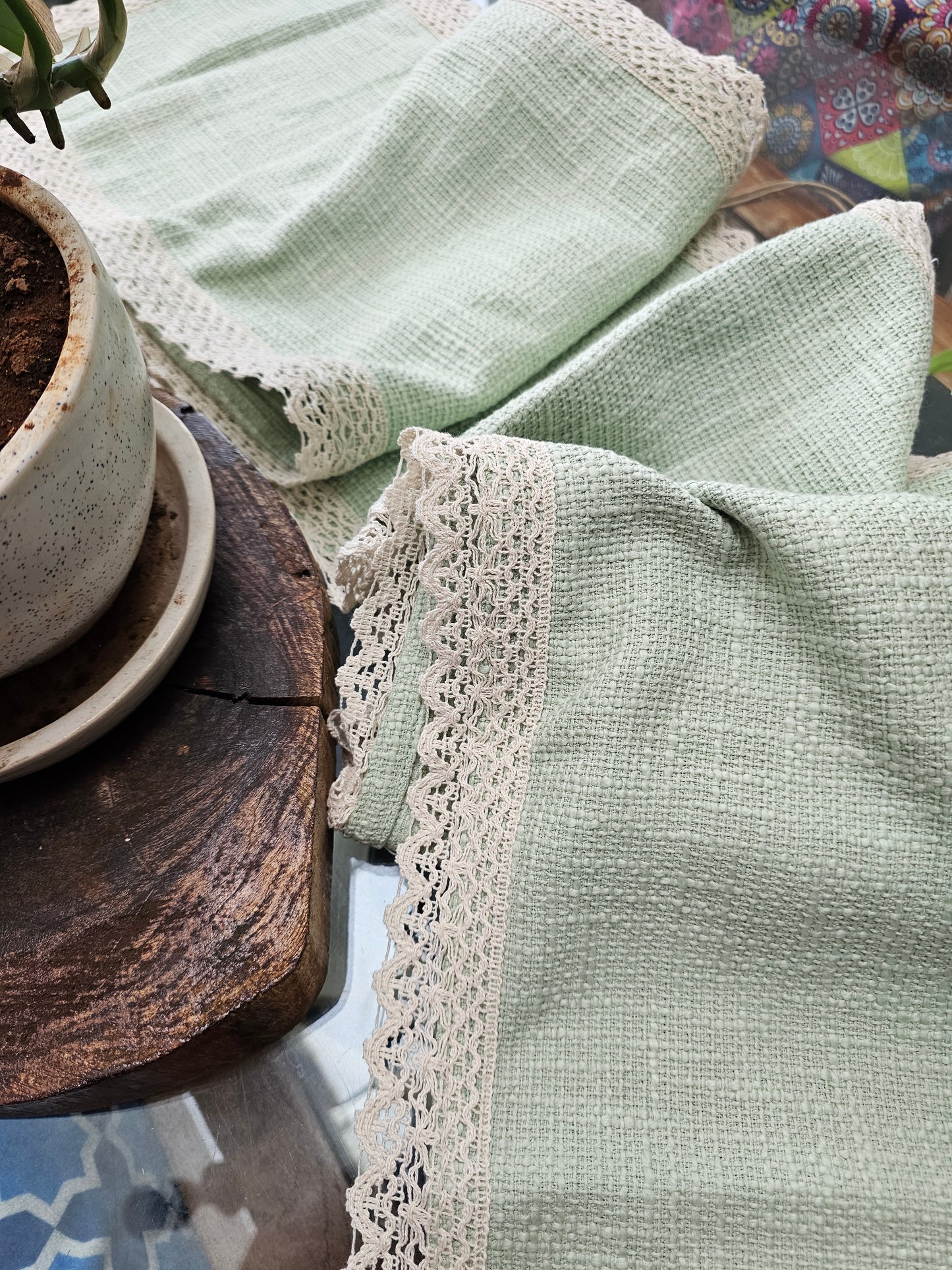vintage lace edged table runner for dining