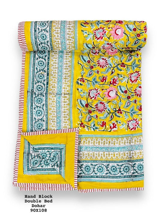 yellow and sky blue reversible dohar