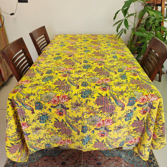 Yellow Kantha Work Handmade Table Cover