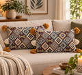 Rangrez Diamond | Multicolour Geometric Cotton Lumbar Cushion Cover