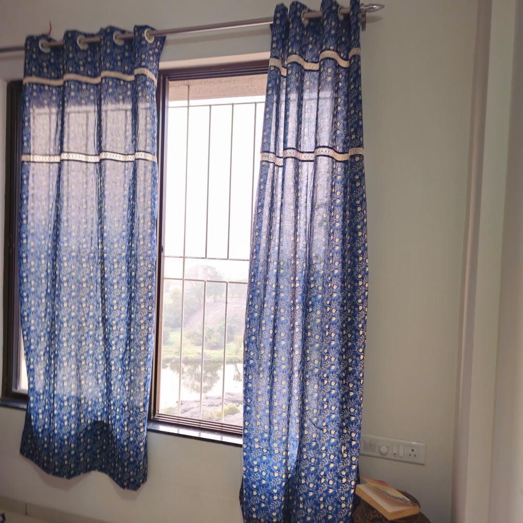 100% cotton indigo curtains