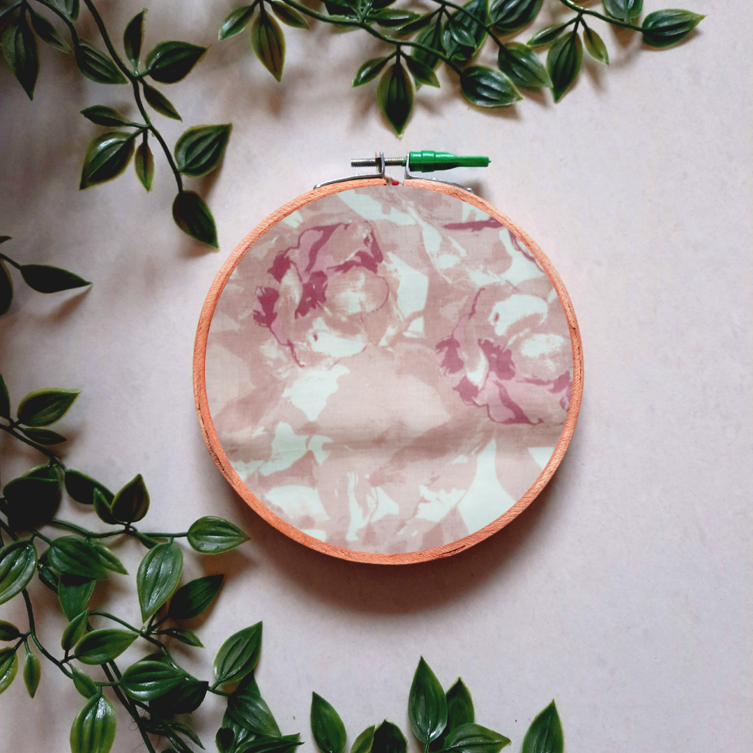 Peach Abstract Print Embroidery Hoop | Upcycled Fabric | Handmade Wall Art