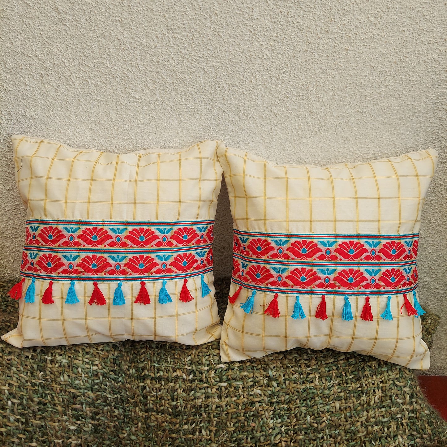 Assamese Cotton Silk Handcrafted Cushion Cover  | 16 x 16 Inch