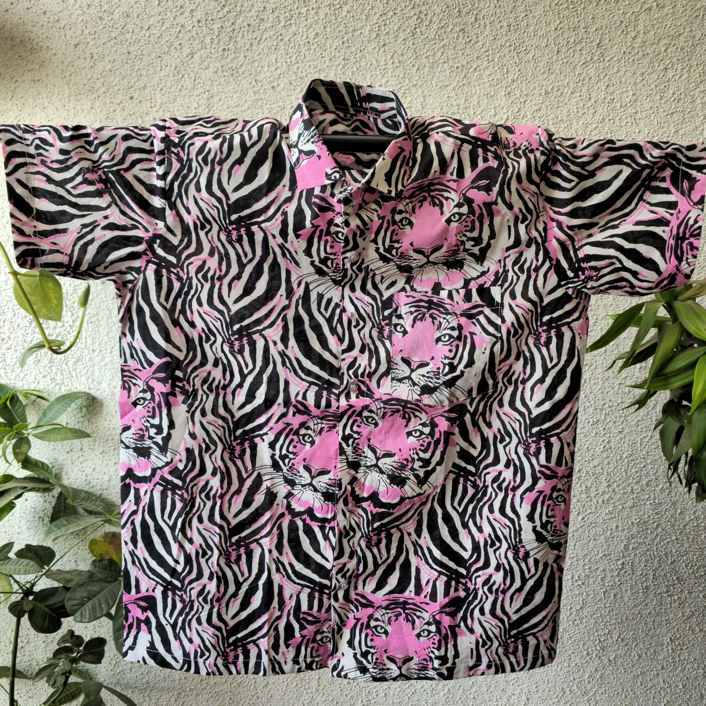 Pink Tiger Print Men's Cotton Shirt