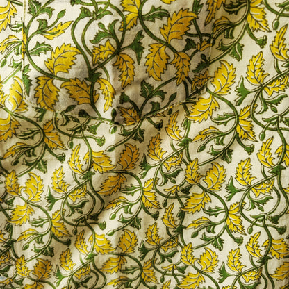 Yellow And Green Leaves Print Men's Cotton Shirt