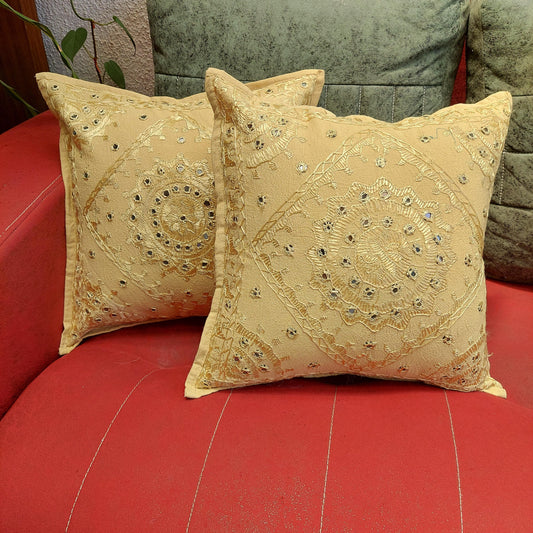 Light Yellow Mirror Work Cushion Cover