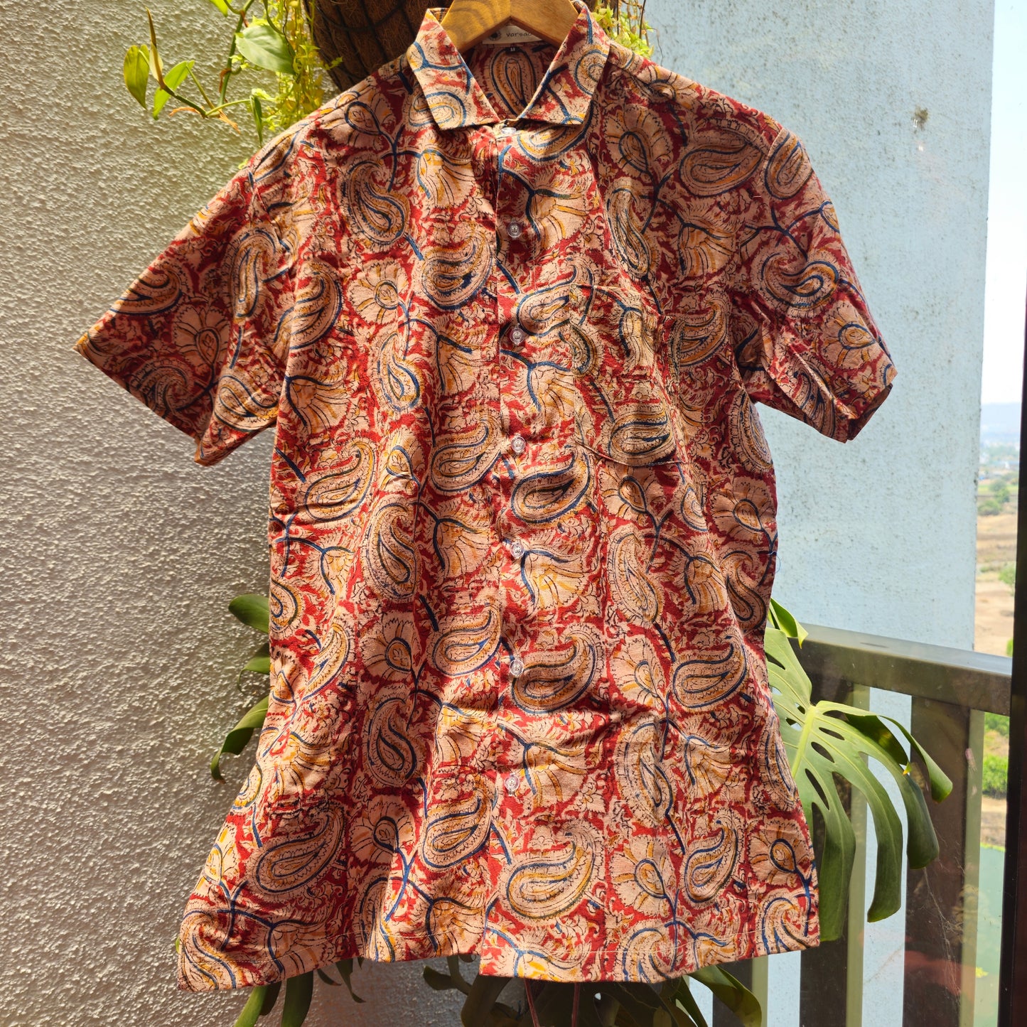 Red Kalamkari Print Men's Cotton Shirt