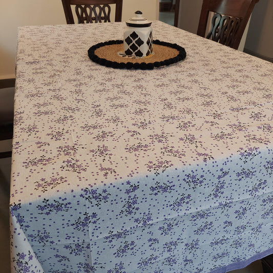 White And Purple Floral Printed Pure Cotton Table Cover